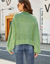 Woven Right Openwork Pompom Puff Sleeve Cardigan