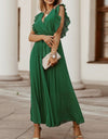 Tied Surplice Cap Sleeve Pleated Dress