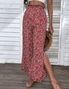 Ditsy Floral Slit Paperbag Waist Wide Leg Pants