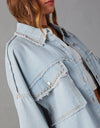 Button Down Raw Hem Denim Jacket