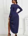 High-low Ruched Surplice Long Sleeve Dress