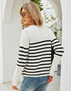 Angel Wings Striped Decorative Button Knit Top