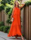 Ruffled Sleeveless Tiered Maxi Dress with Pockets