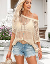 Openwork Round Neck Half Sleeve Knit Top