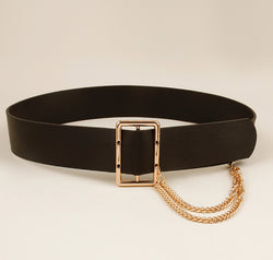 PU Leather Wide Belt with Chain