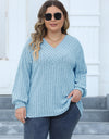 Plus Size Ribbed V-Neck Long Sleeve Top