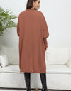 Lantern Sleeve Open Front Pocketed Cardigan