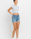 Lovervet Stepped Waist Raw Hem Denim Shorts