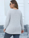 Plus Size Ribbed V-Neck Long Sleeve Top