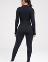 Zip Up Ribbed Long Sleeve Skinny Active Jumpsuit