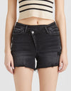 BAYEAS Stepped Waist Raw Hem Denim Shorts