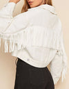 Fringe Detail Collared Neck Long Sleeve Denim Jacket