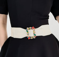 Multicolored Leaf Buckle Elastic Belt