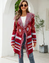 Fringe Geometric Hooded Long Sleeve Cardigan