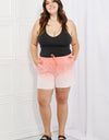 Zenana In The Zone Full Size Dip Dye High Waisted Shorts in Coral