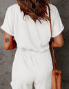 Full Size Drawstring V-Neck Short Sleeve Romper