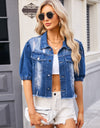 Distressed Raw Hem Button Up Denim Jacket