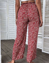 Ditsy Floral Slit Paperbag Waist Wide Leg Pants