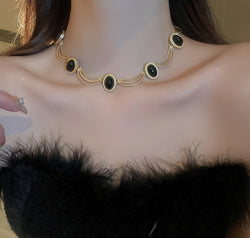 Alloy Oval Gemstone Necklace