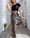 Lettuce Trim Cropped T-Shirt and Leopard Pants Lounge Set