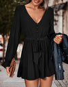 Long Flounce Sleeve V-Neck Romper