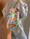 Printed Canvas Handbag with Zipper