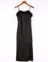 Slit Plush Trim Spaghetti Strap Dress