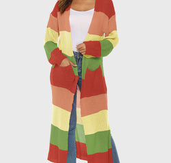 Color Block Long Sleeve Pocketed Cardigan