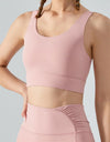 Faux Layered Twist Back Cutout Sports Bra