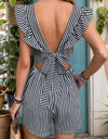 Perfee Ruffled Striped Surplice Cap Sleeve Romper