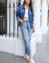 Button Up Dropped Shoulder Denim Jacket with Pockets