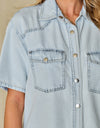 Slit Snap Down Short Sleeve Denim Top