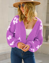 Floral Open Front Fuzzy Cardigan