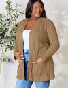 Basic Bae Full Size Ribbed Open Front Cardigan with Pockets
