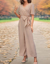 Perfee Tied Short Sleeve Wide Leg Jumpsuit