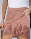 Fringe Detail Zip-Back Skirt with Pockets