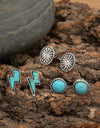 3 Piece Artificial Turquoise Stud Earrings