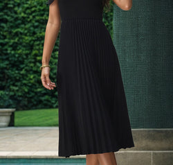 Perfee Pleated Off-Shoulder Midi Dress
