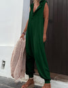 Full Size Half Button Sleeveless Jumpsuit