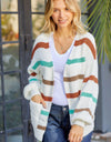 Striped Open Front Dropped Shoulder Cardigan