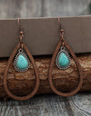 Wooden Turquoise Cutout Teardrop Earrings