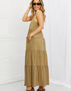 Zenana Full Size Spaghetti Strap Tiered Dress with Pockets in Khaki