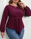 Plus Size Tie Front Long Sleeve Blouse