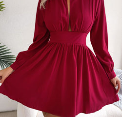 Cutout Turtleneck A-Line Mini Dress