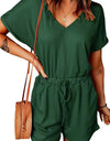 Full Size Drawstring V-Neck Short Sleeve Romper