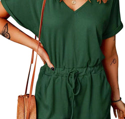 Full Size Drawstring V-Neck Short Sleeve Romper