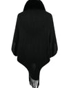 Fringe Detail Long Sleeve Ribbed Poncho