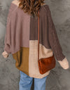 Woven Right Color Block Cable-Knit Batwing Sleeve Cardigan