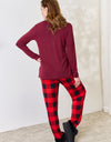 Zenana Full Size Plaid Round Neck Top and Pants Pajama Set