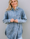 Button Up Dropped Shoulder Denim Top